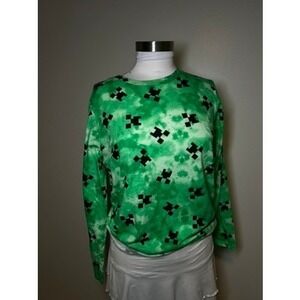 Minecraft Creeper Green Tie Dye Long Sleeve Graphic T-Shirt Womens X-Large